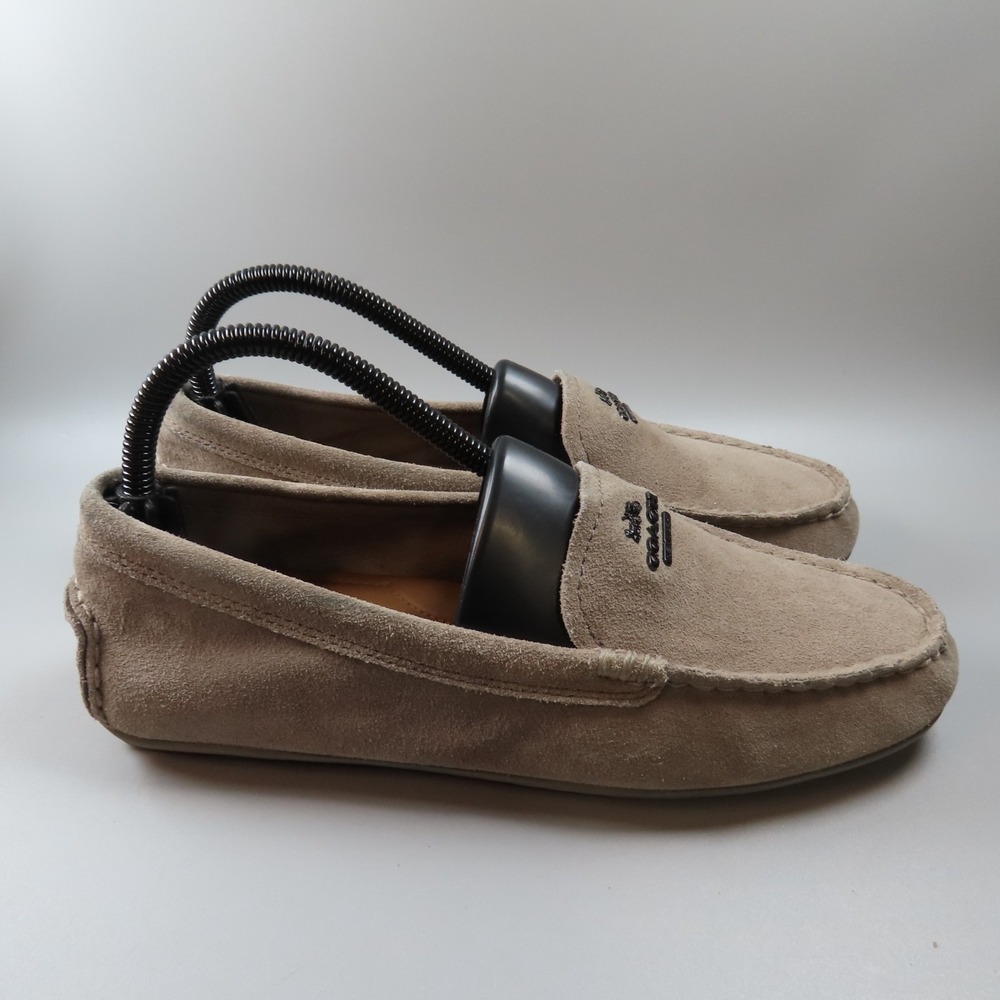 Coach MARY LOCK UP Amber Driving Moccasins Tan Suede Women's Size US 8B READ